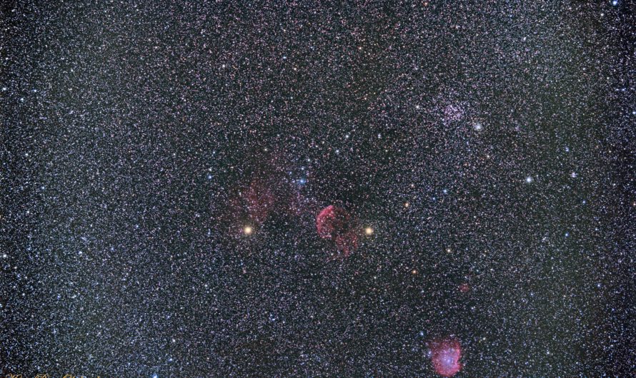 Der Quallennebel (IC 443) im Sternbild Zwillinge und der Affenkopfnebel (NGC2174) im Sternbild Orion