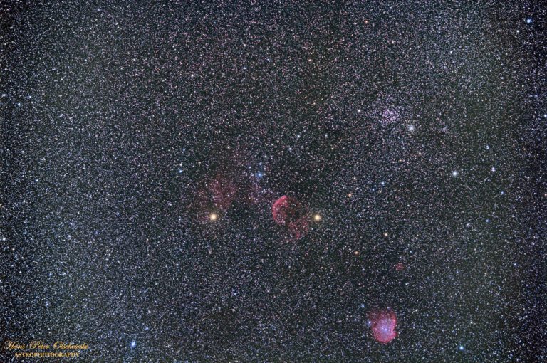 Der Quallennebel (IC 443) im Sternbild Zwillinge und der Affenkopfnebel (NGC2174) im Sternbild Orion